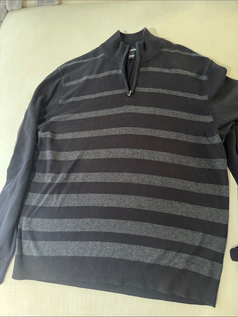 Alfani Black and Gray Striped Half-Zip Sweater